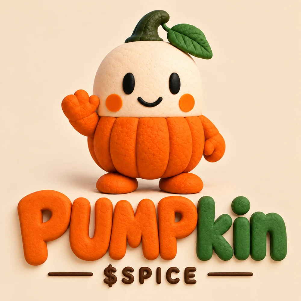PUMP.kin, a clay pumpkin character waving, above the PUMP.kin $SPICE wordmark